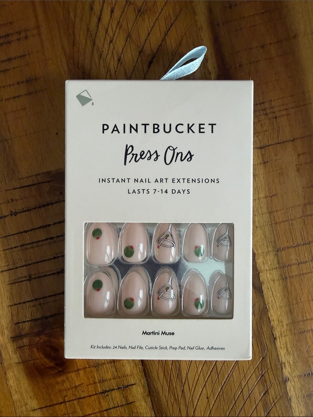 NWT Press Ons 'Martini Muse' Nude Press-On Nails with Green Olive Accent